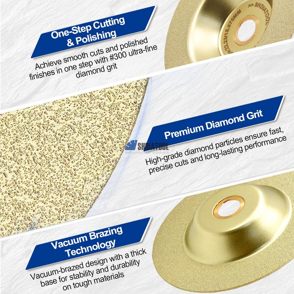 115/125mm #300 Bowl Vacuum Brazed Diamond Saw Blade Cutting Grinding Sheet Abrasive Disc for Dekton Rock Slab Tile Marble