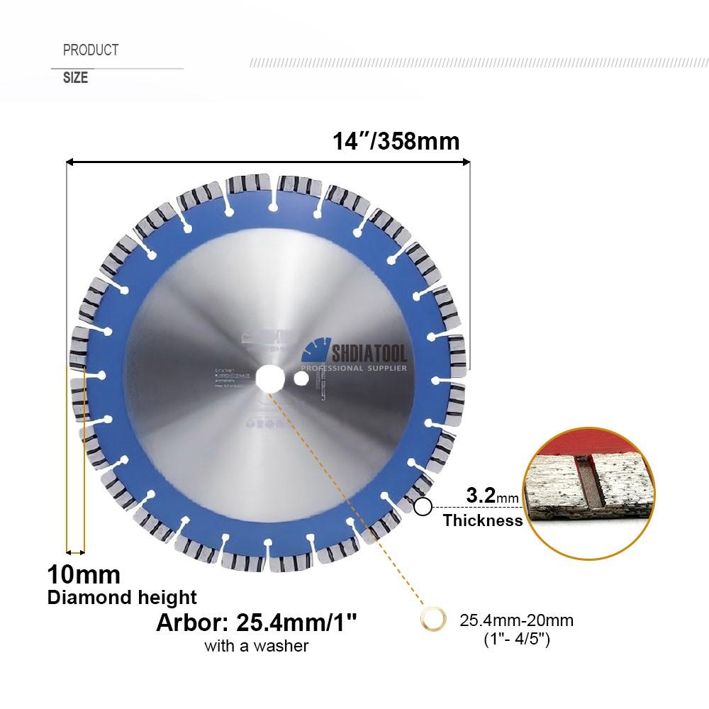 14 Inch/358mm Laser Welded Dry or Wet Cutting Segmented Diamond Saw Blade for Hard/Reinforced Concrete Asphalt Granite Terrazzo