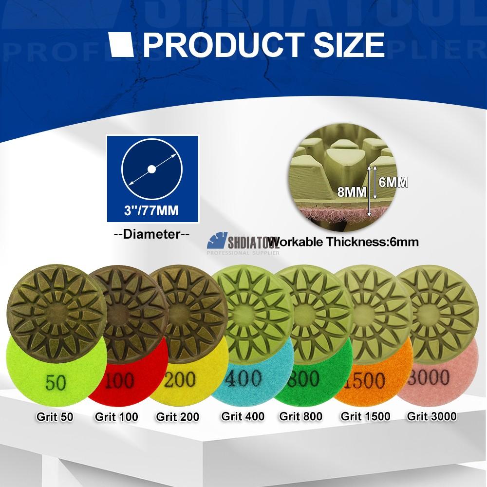 3in/77mm #50-3000 Diamond Polishing Pad Wet Dry Used Flexible Diamond Sanding Pad Polishing Disc for Granite Marble Quartz