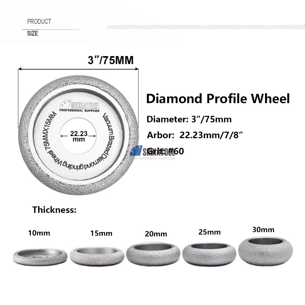 3inch 10-30mm Height Vacuum Brazed Diamond Profile Grinding Wheel Demi-bullnose Edge Marble Edging Grinding Disc Abrasive Tool