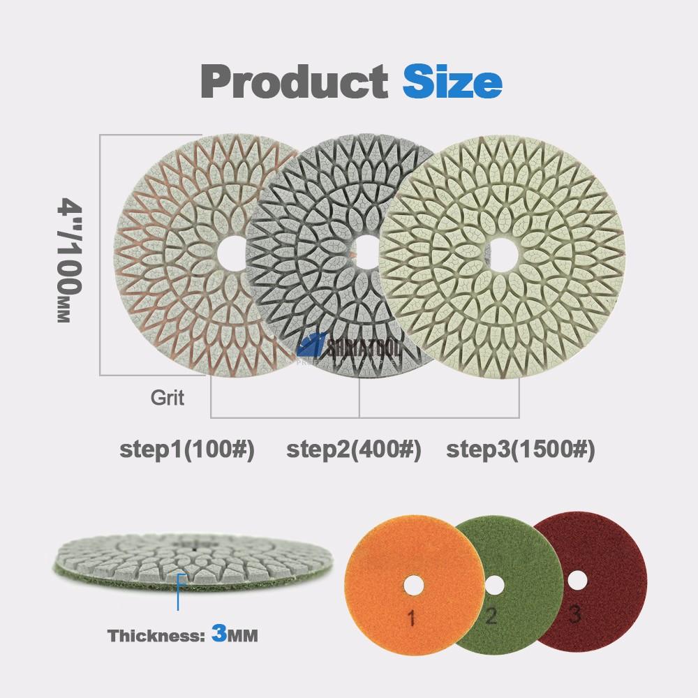 4 Inch 3-step Dry Or Wet Flexible Diamond Polishing Pad For Stone Quartz Granite Marble Diamond Buff Pads