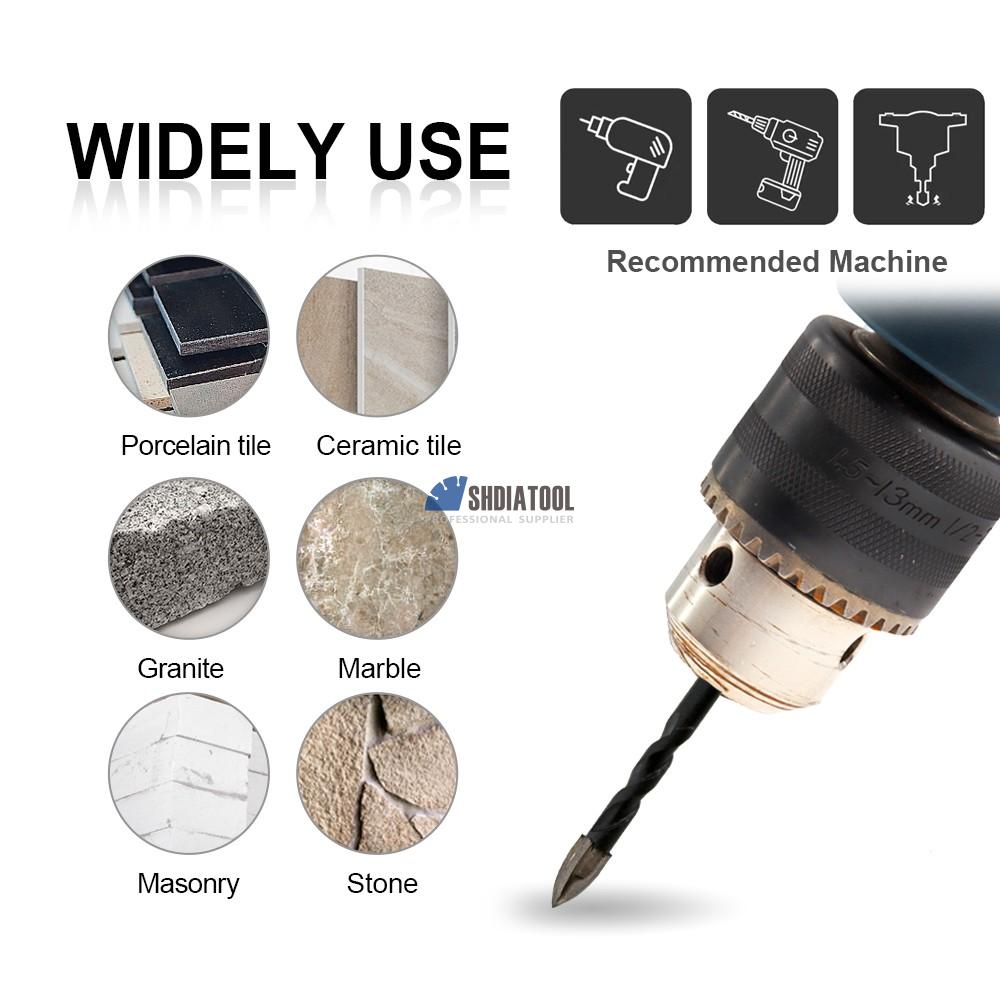 6mm Carbide Countersink Diamond Drill Core Positioning Bit Tile Marble Carbide Triangular Drill Bit with Quick Change Shank