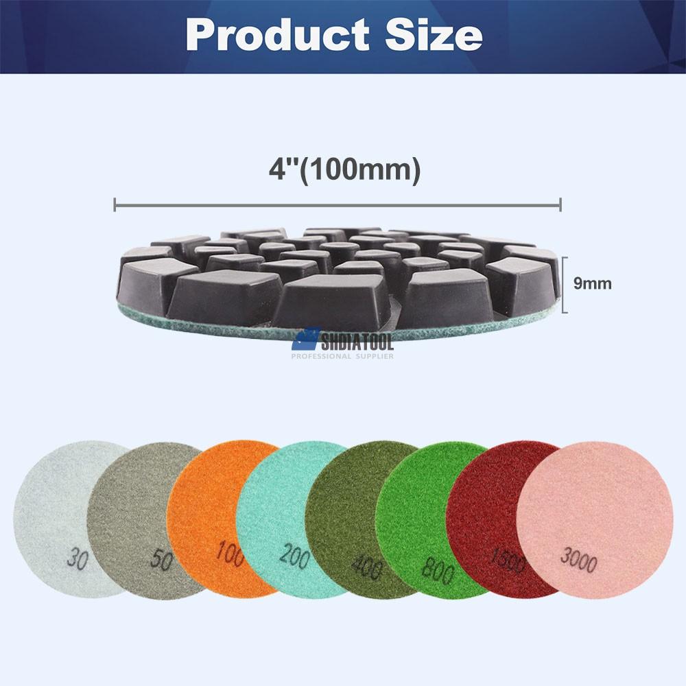 9mm Thickened 4in/100mm Concrete Floor Diamond Polishing Pad Hard Resin Abrasive Polishing Disc Grinding Disc for Floor Polisher