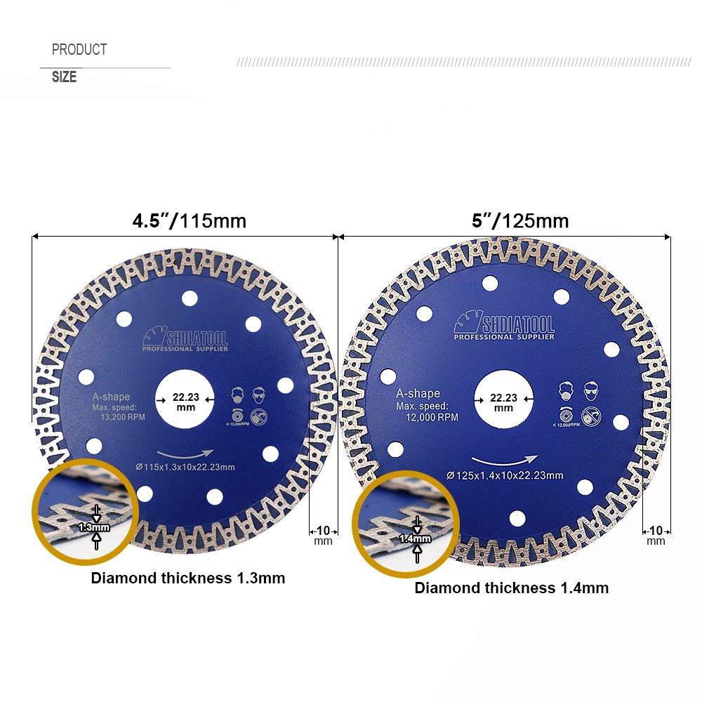 Diameter 4.5inch/5inch Hot pressed sintered A-shaped Blue Mesh turbo diamond blade