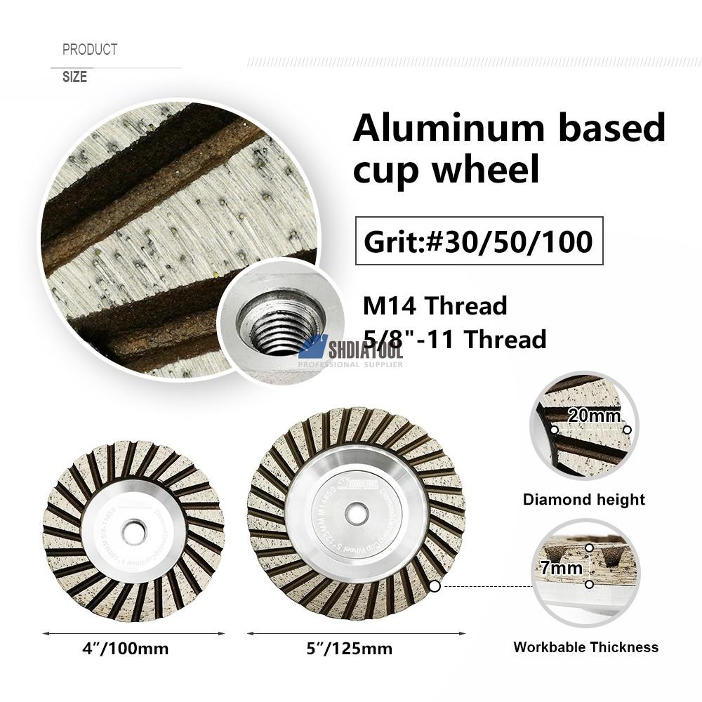 4in/5in Aluminum Based Turbo Grinding Cup Wheel Diamond Fine Grinding Disc With Great Finishing for Angle Grinder