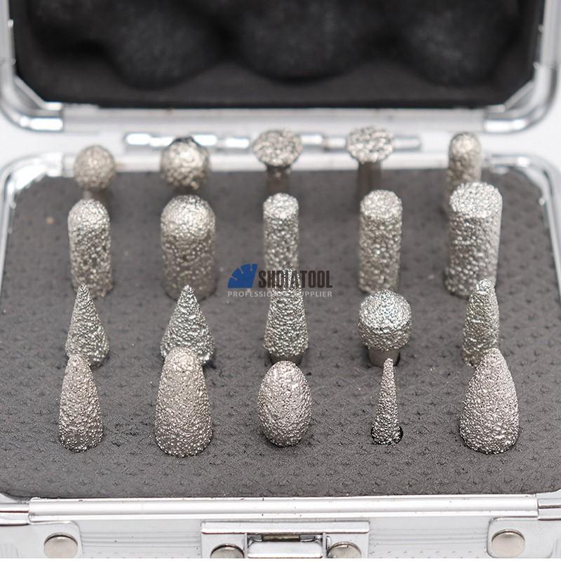 20pcs Grit 46 Aluminum Box Diamond Grinding Heads Engraving Bits Brazed Carving Tools Rotary Burr Drill Bit For Granite Stone