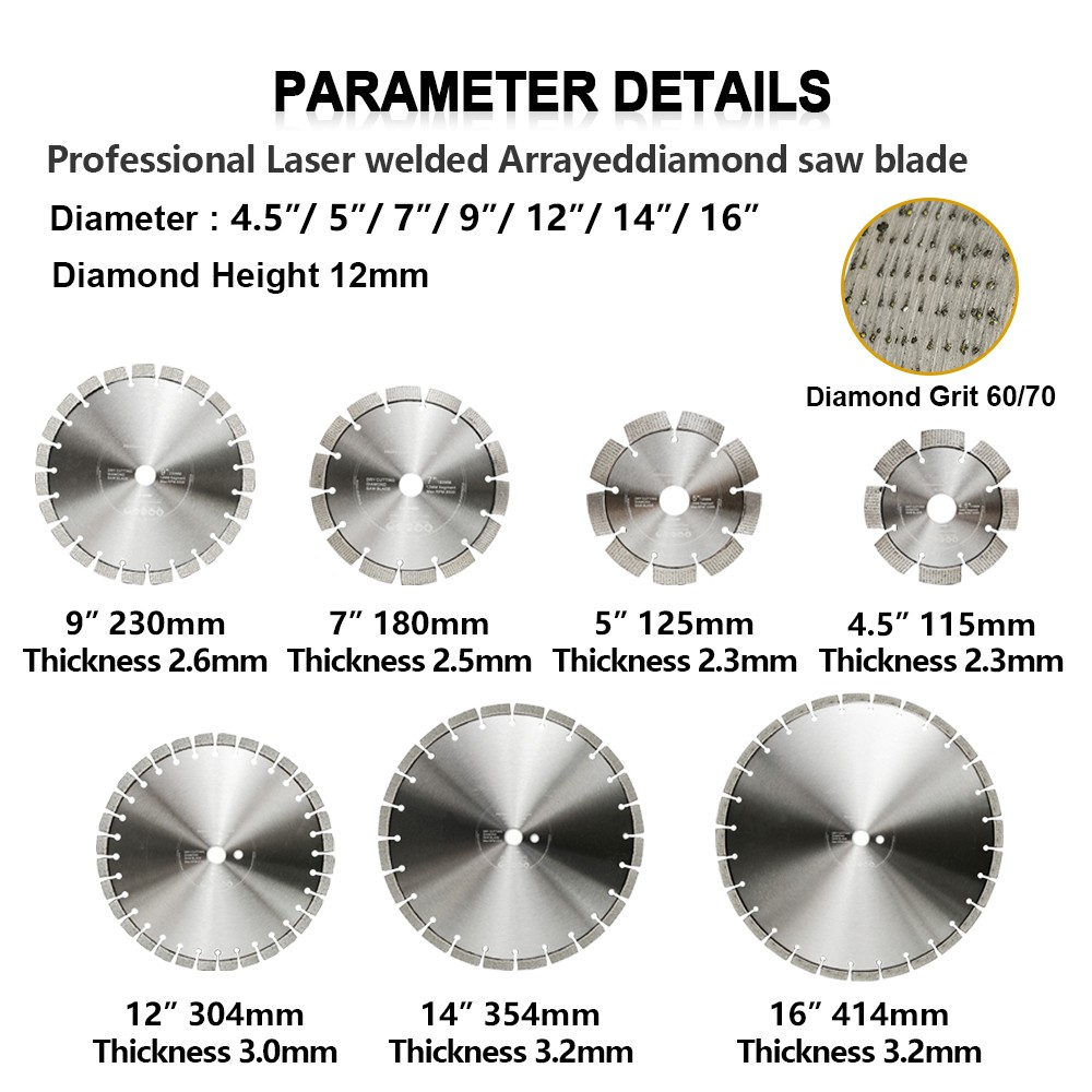 115/125/180/230/300/350/400mm Diamond Concrete Saw Blade Arrayed Cutting Grinding Disc for Hard Material Brick Granite