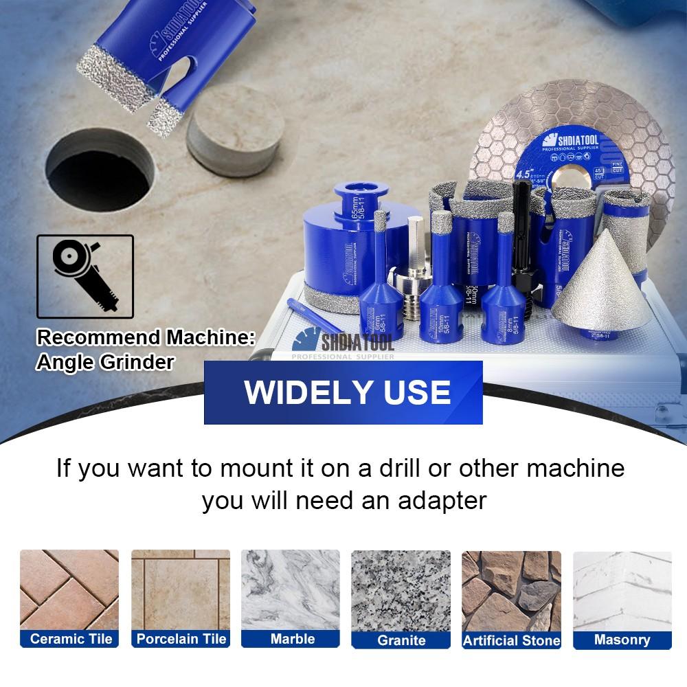12PCS/1Set Vacuum Brazed 5/8-11 Diamond Drill Core Bit Kit & Beveling Chamfer Finger Milling Bits & Saw Blade with HEX/SDS Shank