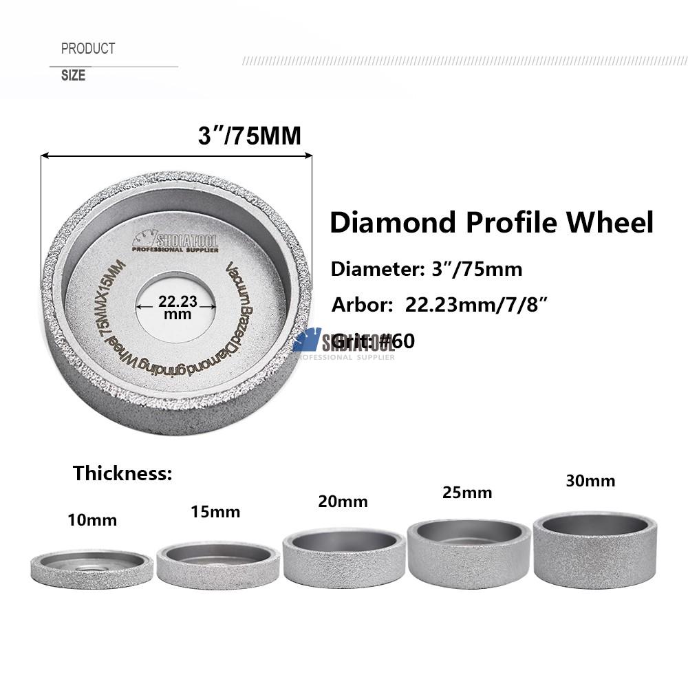 3inch/75mm Vacuum Brazed Marble Granite Stone Quartz Tile Diamond Abrasive Grinding Profile Wheel for Angle Grinder