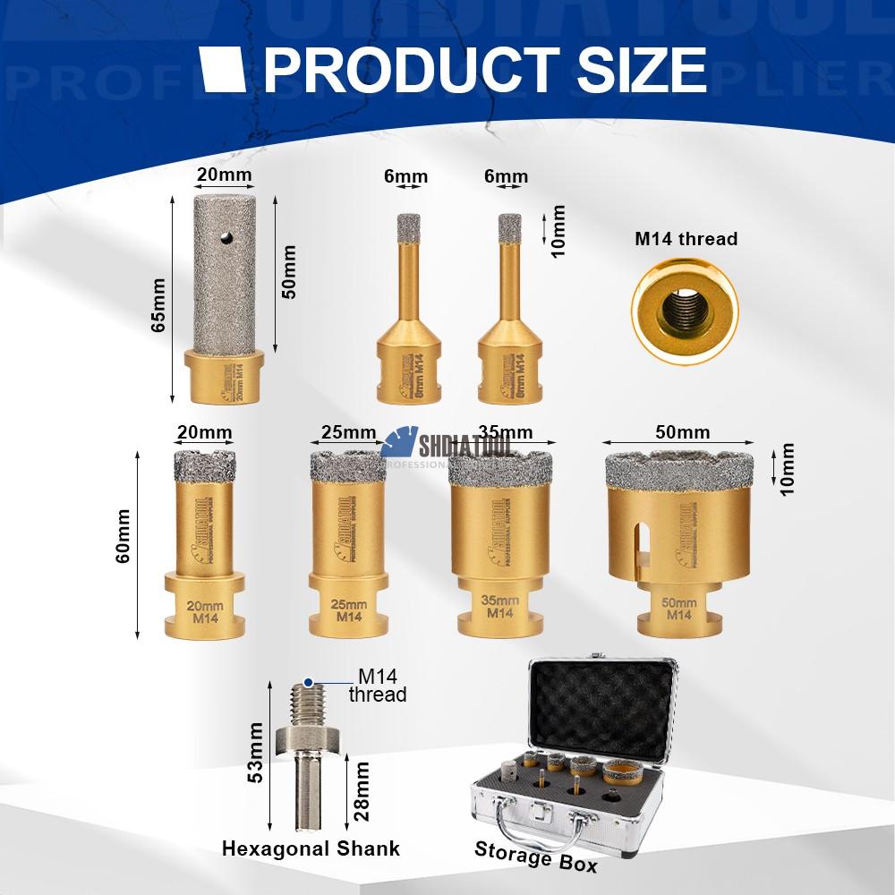 8pcs Vacuum Brazed Tile Ceramic Drill Bits Hole Saw Set M14 Brazed Diamond Tools Cutting Bit Diamond Core Drill Bit Set