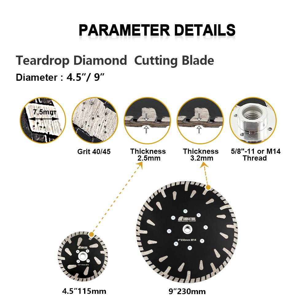 Dia 4.5/7/9inch Diamond Saw Blade Cutting&Grinding Disc with Protection Teeth