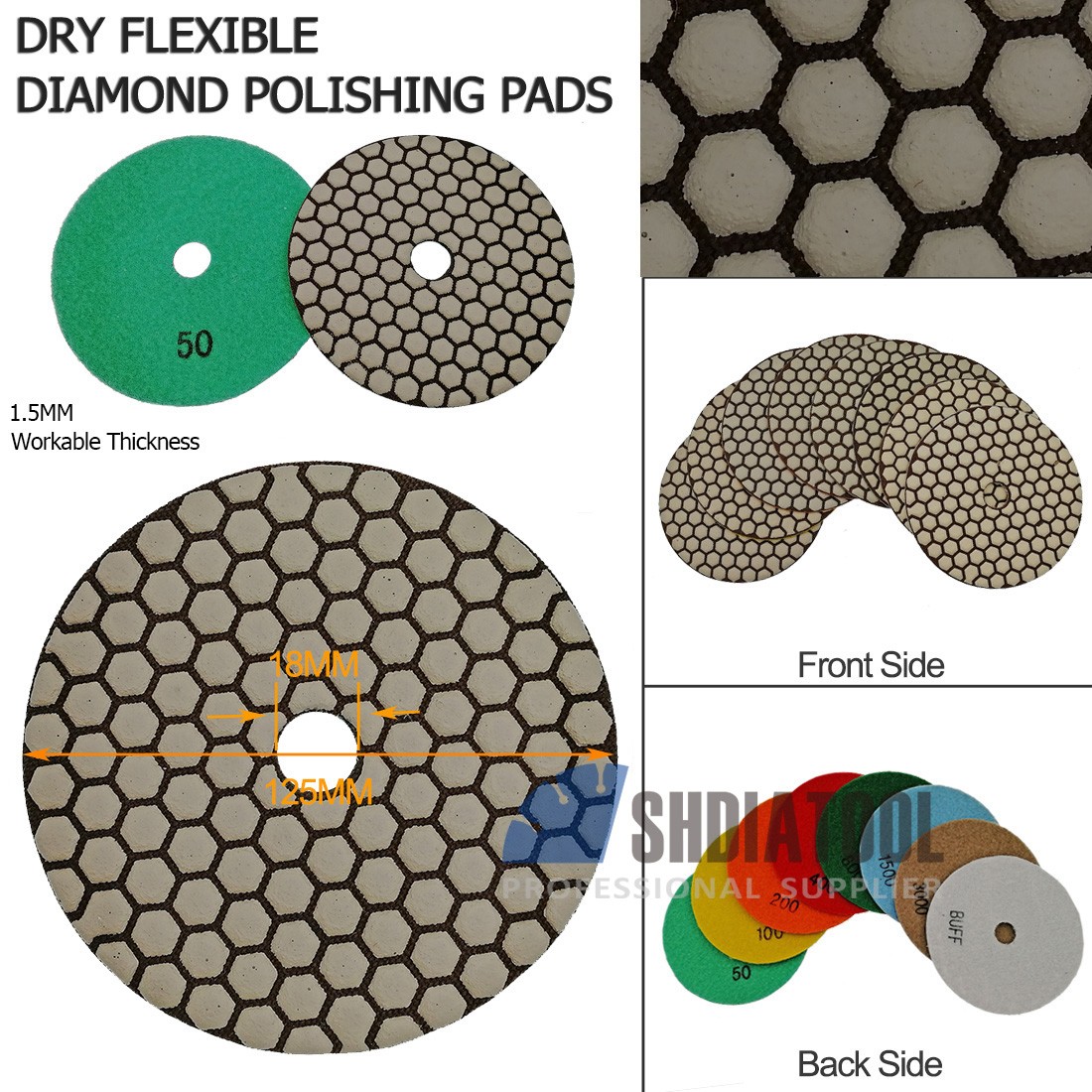 Dry Diamond Polishing Pads (3 sizes)