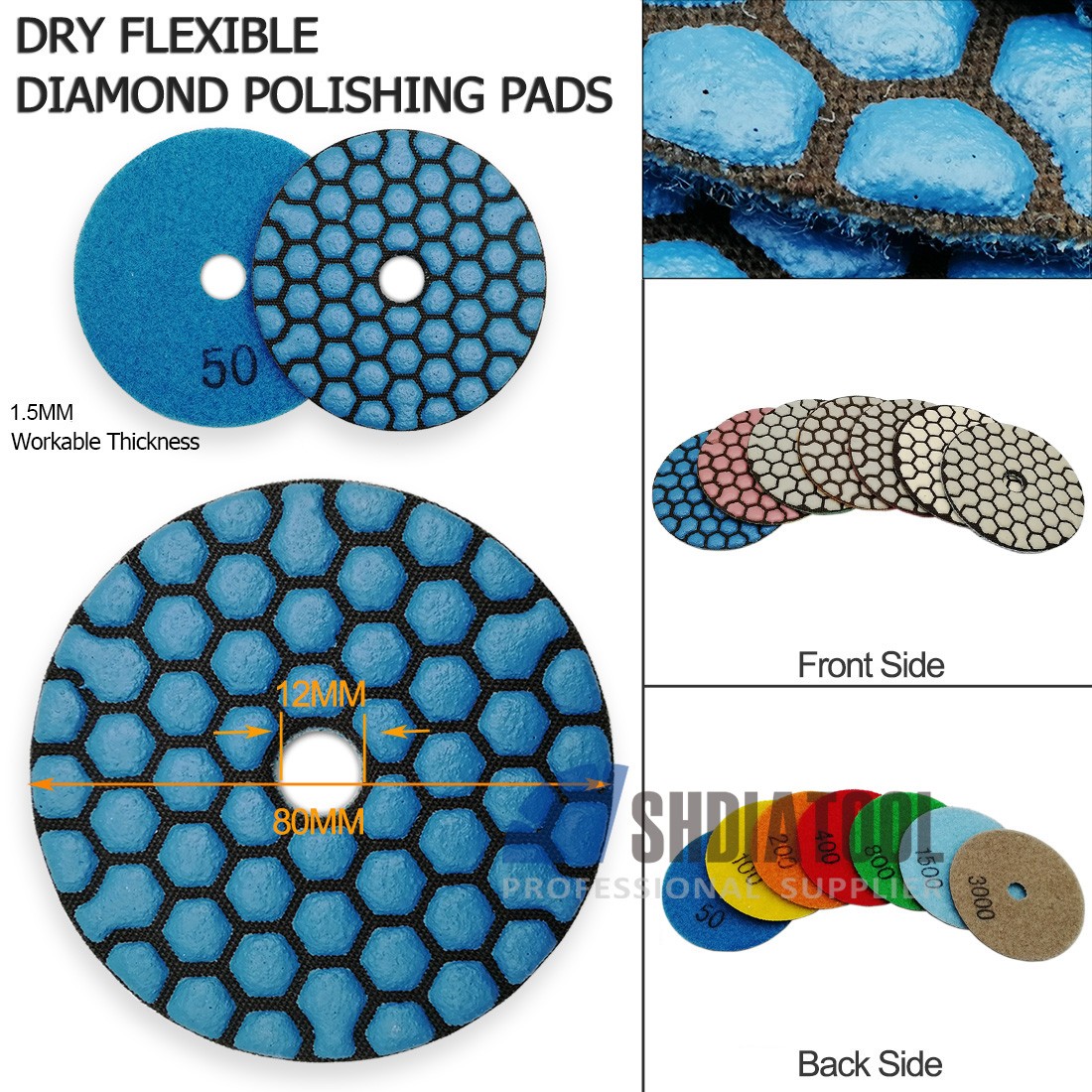 Dry Diamond Polishing Pads （3 sizes）