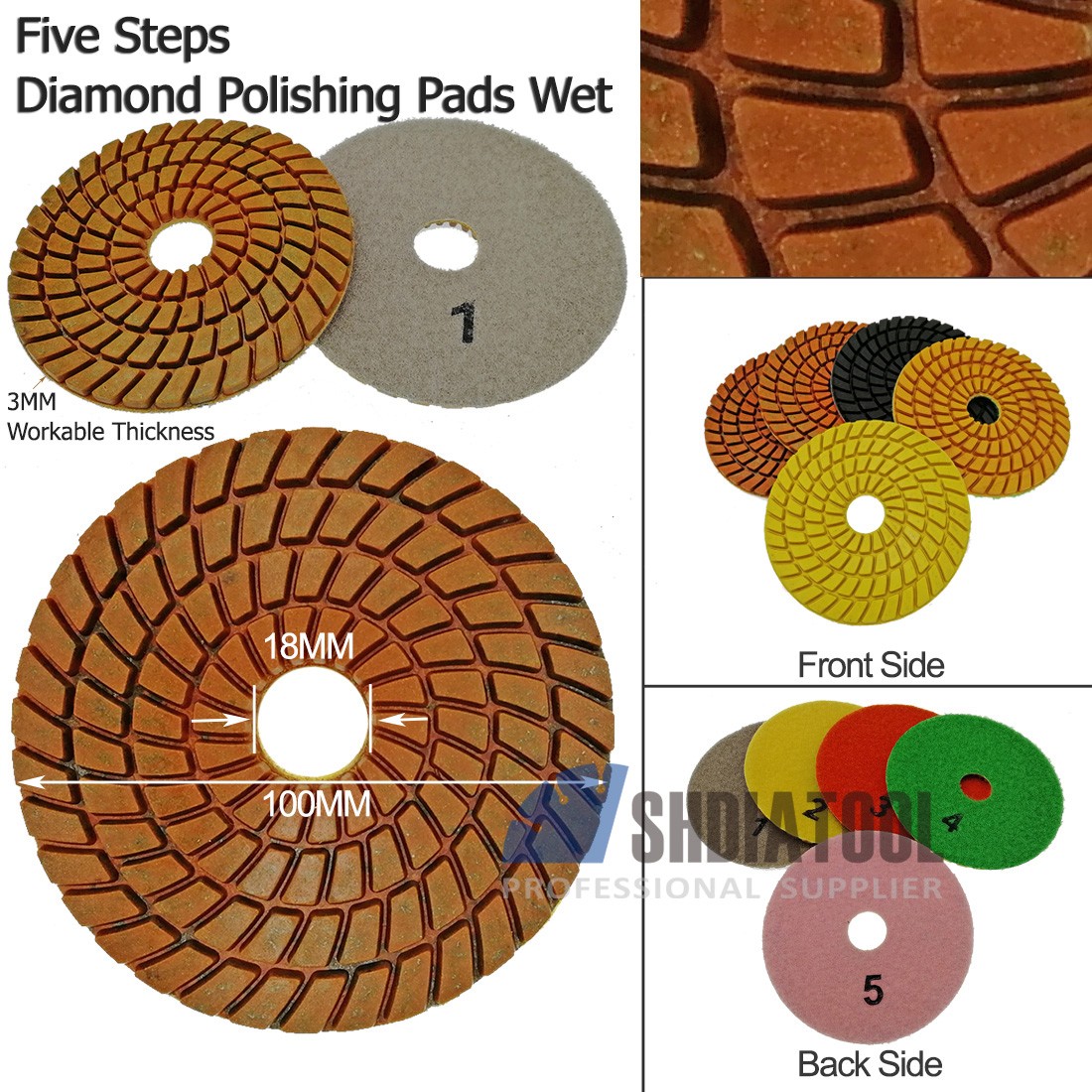 Five Step Diamond Wet Polishing Pads Diameter 4 Inch 