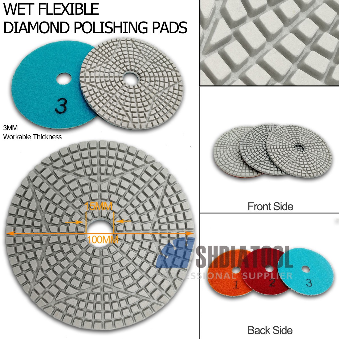 Three Steps Wet or Dry Diamond Polishing Pads Diameter 4 Inch (2 styles)