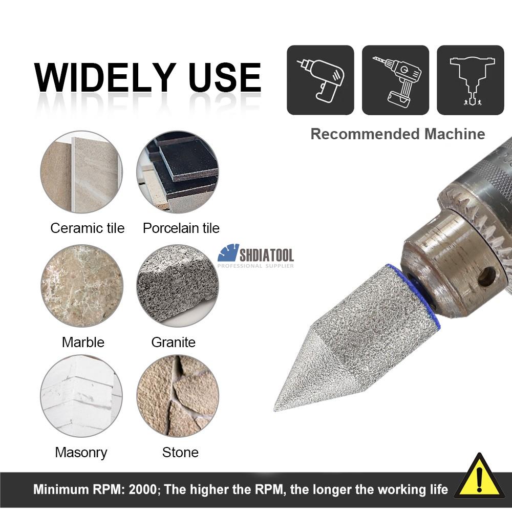 Dia20/25/35mm Vacuum Brazed Diamond Beveling Chamfer Bit Hole Trimming Diamond Milling Bits with Hex Shank