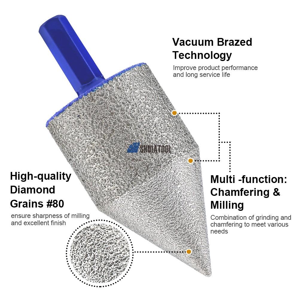 Dia20/25/35mm Vacuum Brazed Diamond Beveling Chamfer Bit Hole Trimming Diamond Milling Bits with Hex Shank