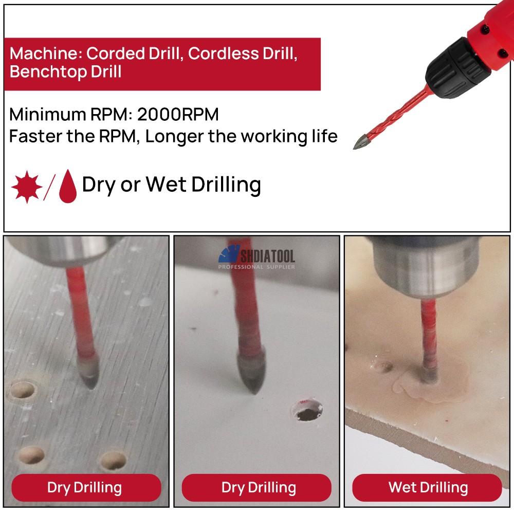 5/6/8/10/12mm Diamond Carbide Alloy Drill Bit Cross Tip Triangle Hole Saw Hole Cutter with Quick-fit Hex Shank