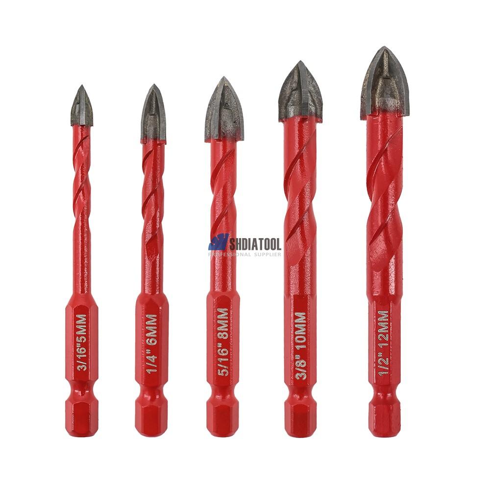 5/6/8/10/12mm Diamond Carbide Alloy Drill Bit Cross Tip Triangle Hole Saw Hole Cutter with Quick-fit Hex Shank