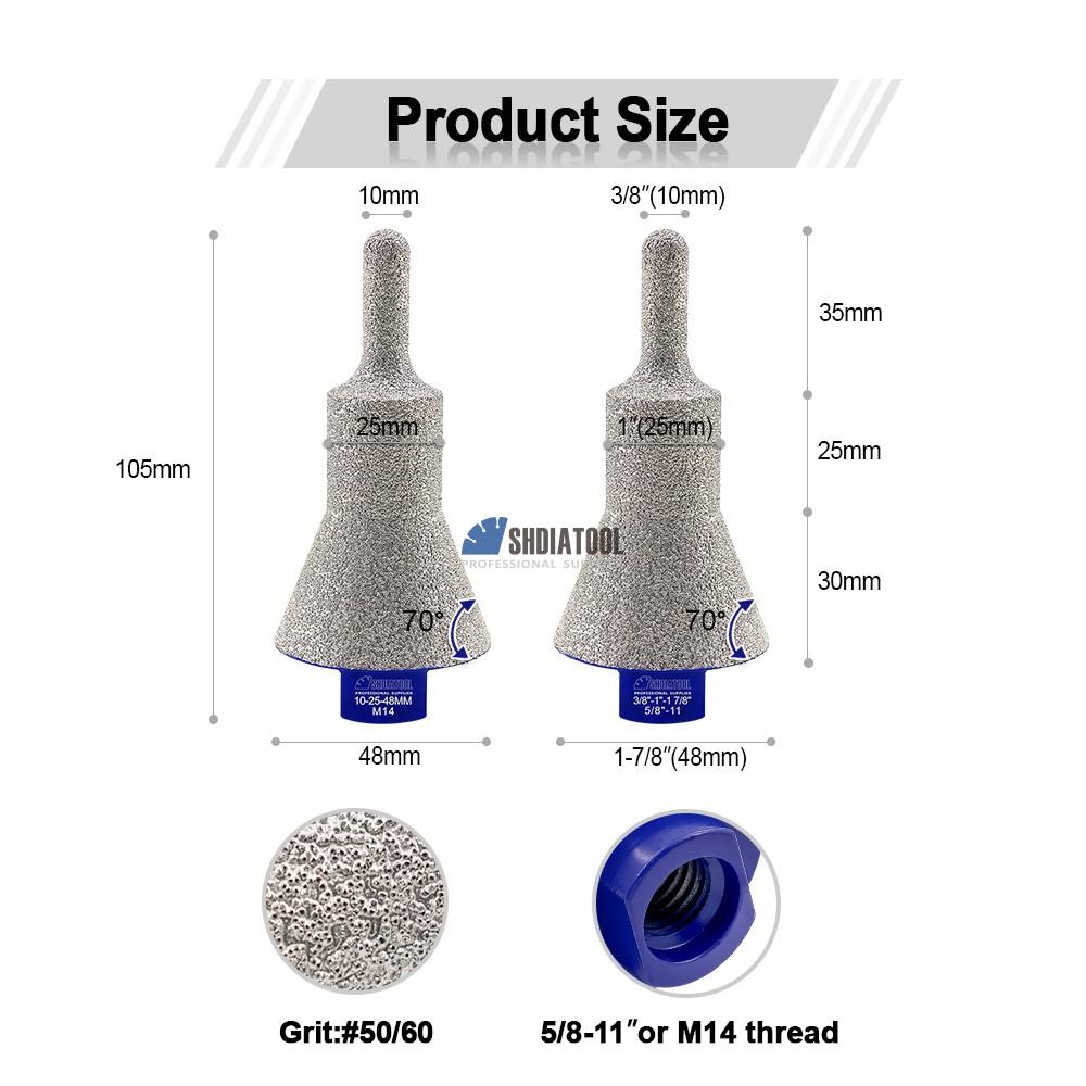 Dia 48mm Vacuum Brazed Diamond Chamfer Milling Finger Bit For Beveling Sharping Trimming Existing Holes on Granite Marble Tile