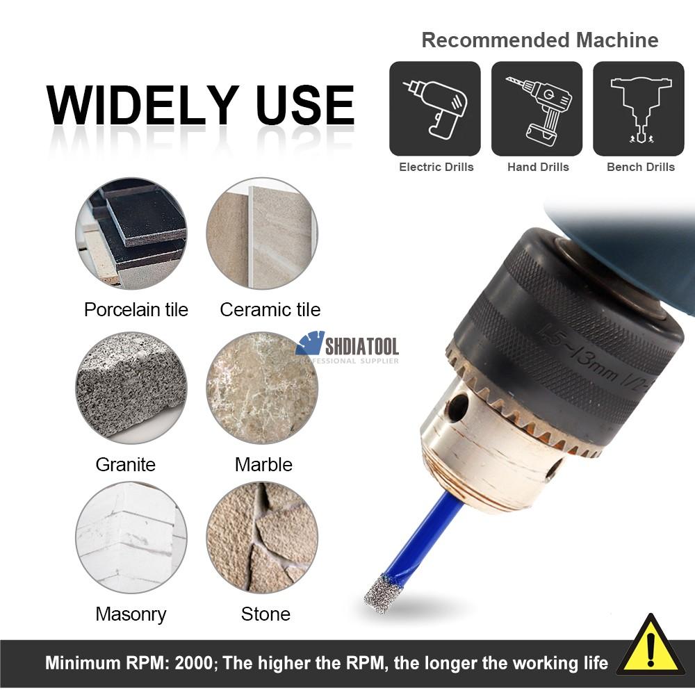 1Set 5/6/8/10mm Brazed Diamond Core Drill Bit + 6mm Carbide Triangular Drill Hole Saw with Hexagon Shank for Tile Granite Marble