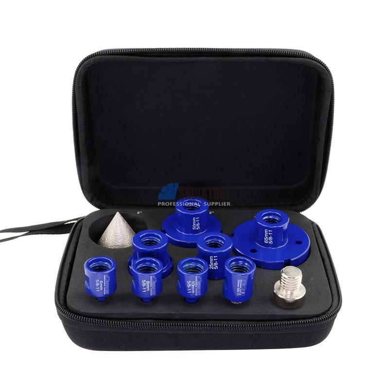 6+8+10+25+35+50+65MM 5/8''-11 Thread Diamond Core Drill Bit Chamfer Bit Milling Finger Bit With Hex Shank Adapter Oxford Set