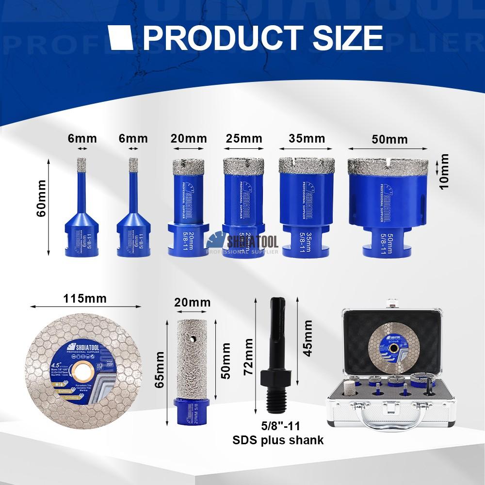 9PCS 5/8''-11 Diamond Core Drill Bit Set Diamond Blade Tile Hole Saw Finger Milling Bit Kit for Porcelain Tile Marble Granite