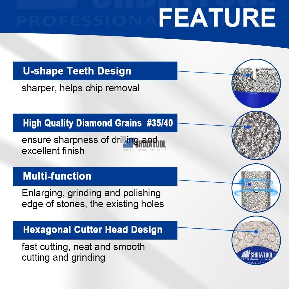 9PCS 5/8''-11 Diamond Core Drill Bit Set Diamond Blade Tile Hole Saw Finger Milling Bit Kit for Porcelain Tile Marble Granite