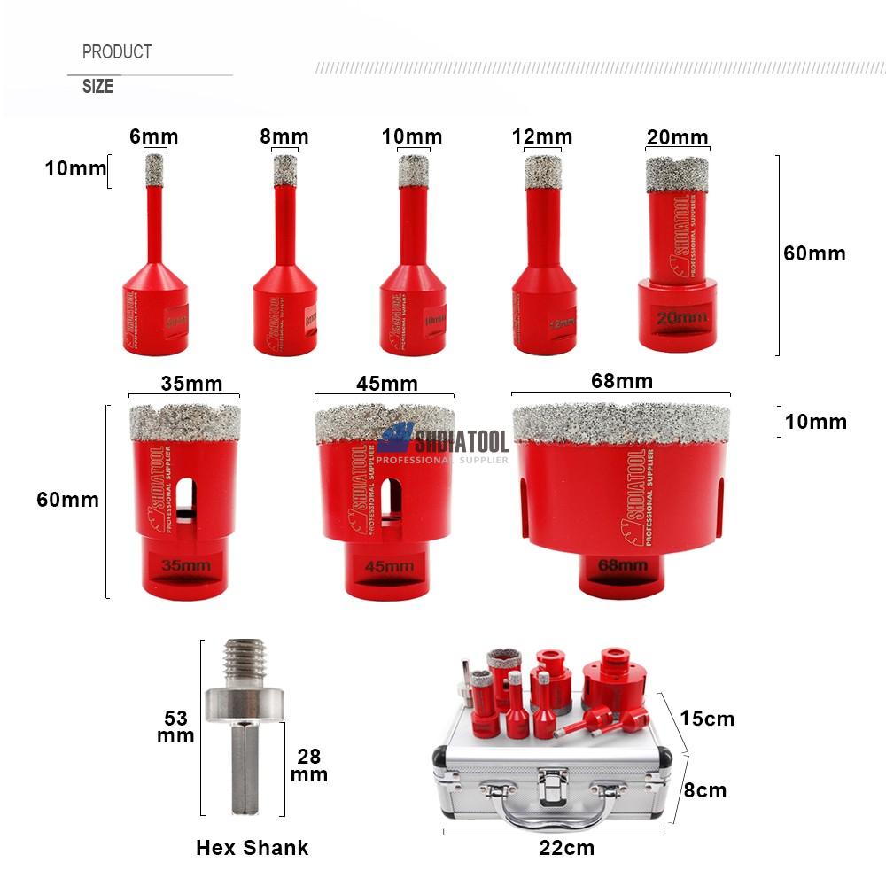 Dia 6 8 10 12 20 35 45 68 HEX Diamond Core Drill Bit kit Set Hole Cutter Diamond Drilling Bit With Aluminum Box