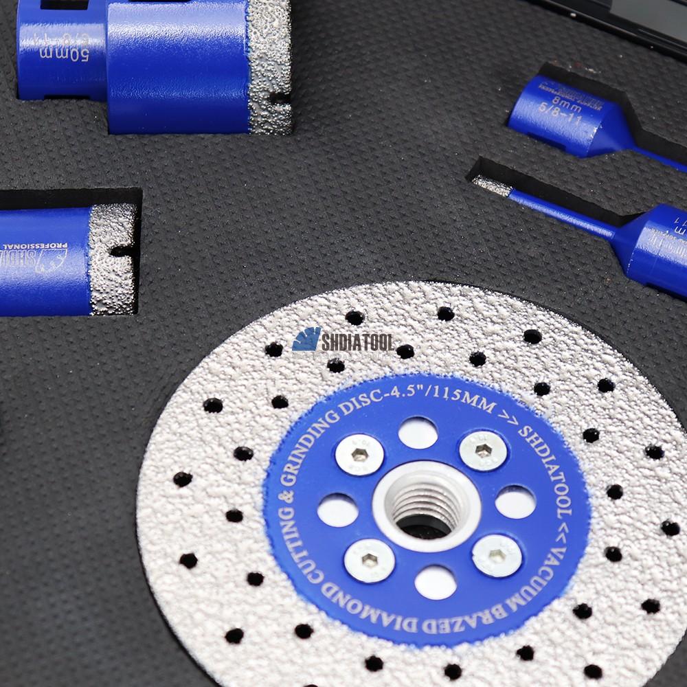 1Set/8PCS 5/8''-11 6/8/25/35/50mm Diamond Core Drill Bits 115mm Cutting Grinding Disc Saw Blade Hex Adapter Seam Cleaner Kit