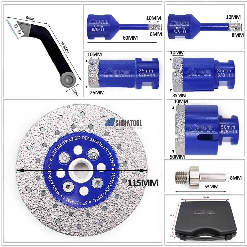 1Set/8PCS 5/8''-11 6/8/25/35/50mm Diamond Core Drill Bits 115mm Cutting Grinding Disc Saw Blade Hex Adapter Seam Cleaner Kit