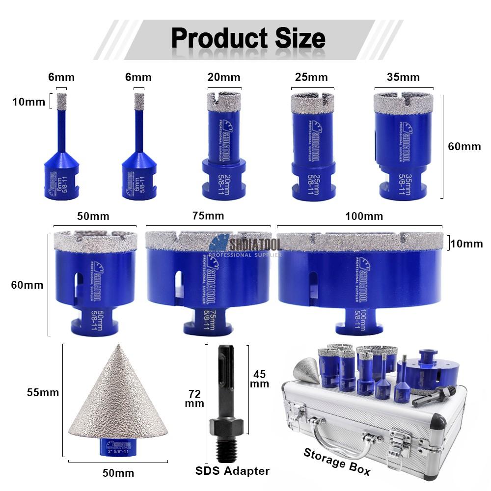 5/8''-11 Diamond Core Drill Bits Set Hole Saw Chamfer Beveling Bit Kit Hole Cutter Diamond Tools Cutting Bit With SDS Adapter