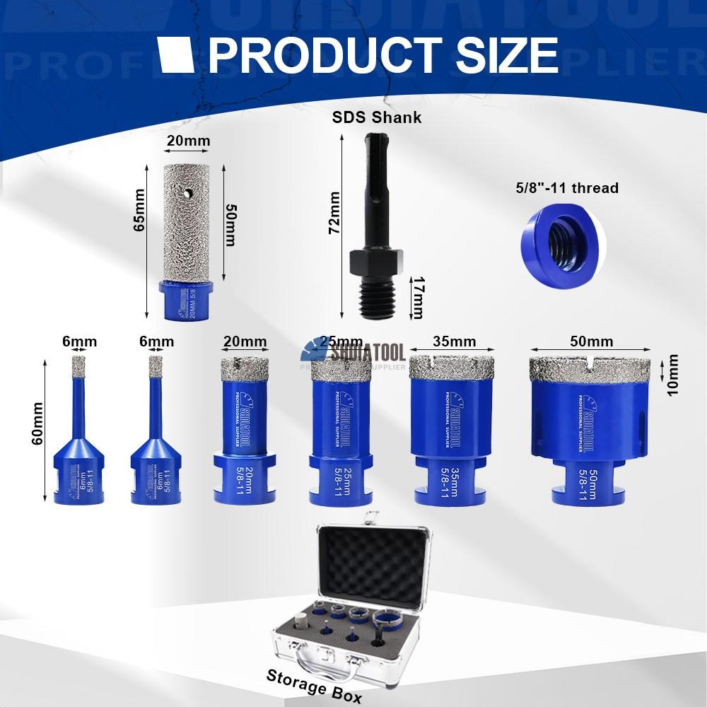 8PCS 5/8''-11 Brocas Diamond Core Drill Bits Set Hole Saw Hole Cutter Kit Tile Cutter With SDS Adapter for Marble Masonry