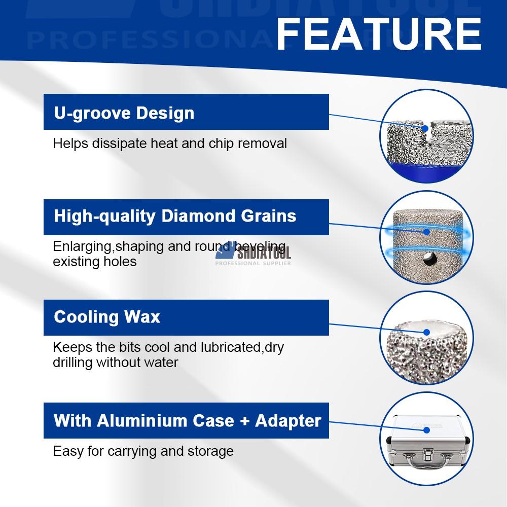8PCS 5/8''-11 Brocas Diamond Core Drill Bits Set Hole Saw Hole Cutter Kit Tile Cutter With SDS Adapter for Marble Masonry