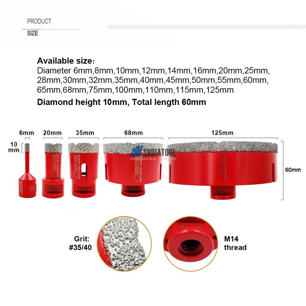 Core bits with M14 thread 10mm Diamond Height