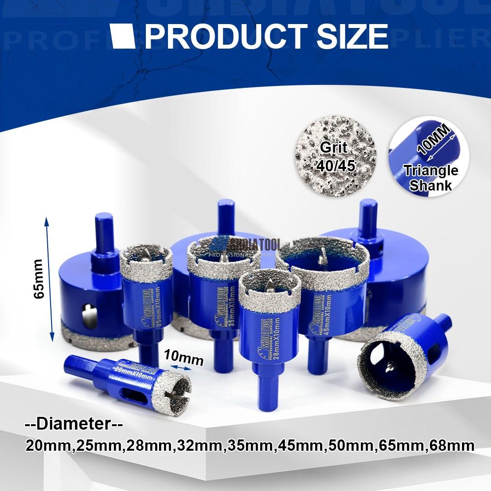 Vacuum Brazed Triangle Shank 20-68mm Diamond Crown Core Drill Bit Hole Saw with Position Dill for Tile Marble Masonry Stone