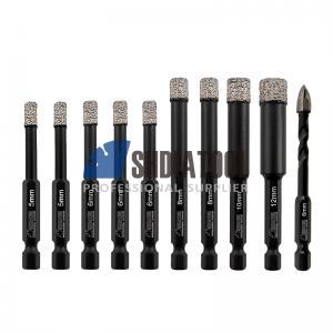 1Set/10 PCS 5mmx2+6mmx3+8mmx2+10mm+12mm Dry Diamond Drill Core Bit +1pc 6mm Carbide Triangular Drill With Quick-fit Shank