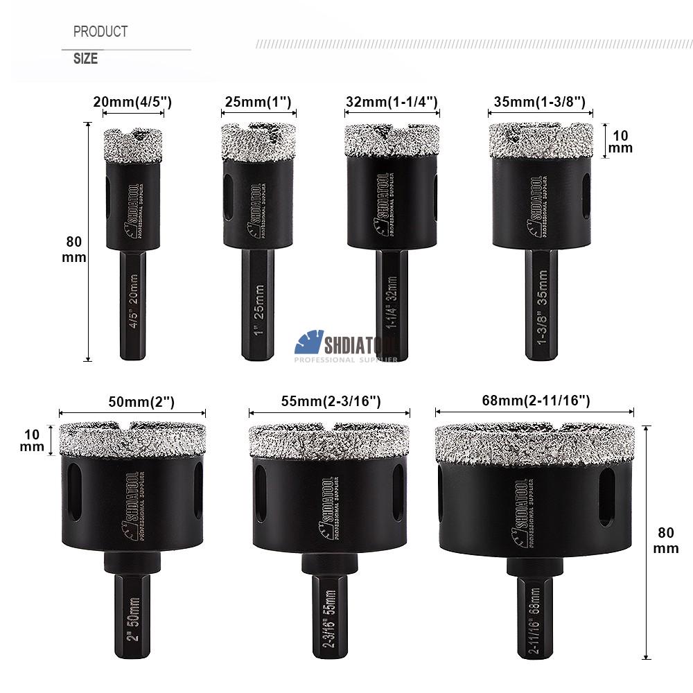 Dia20-68mm Vacuum Brazed Diamond Drill Core Bit Drilling Bits with Hexagon Shank for Granite Marble Ceramic Concrete