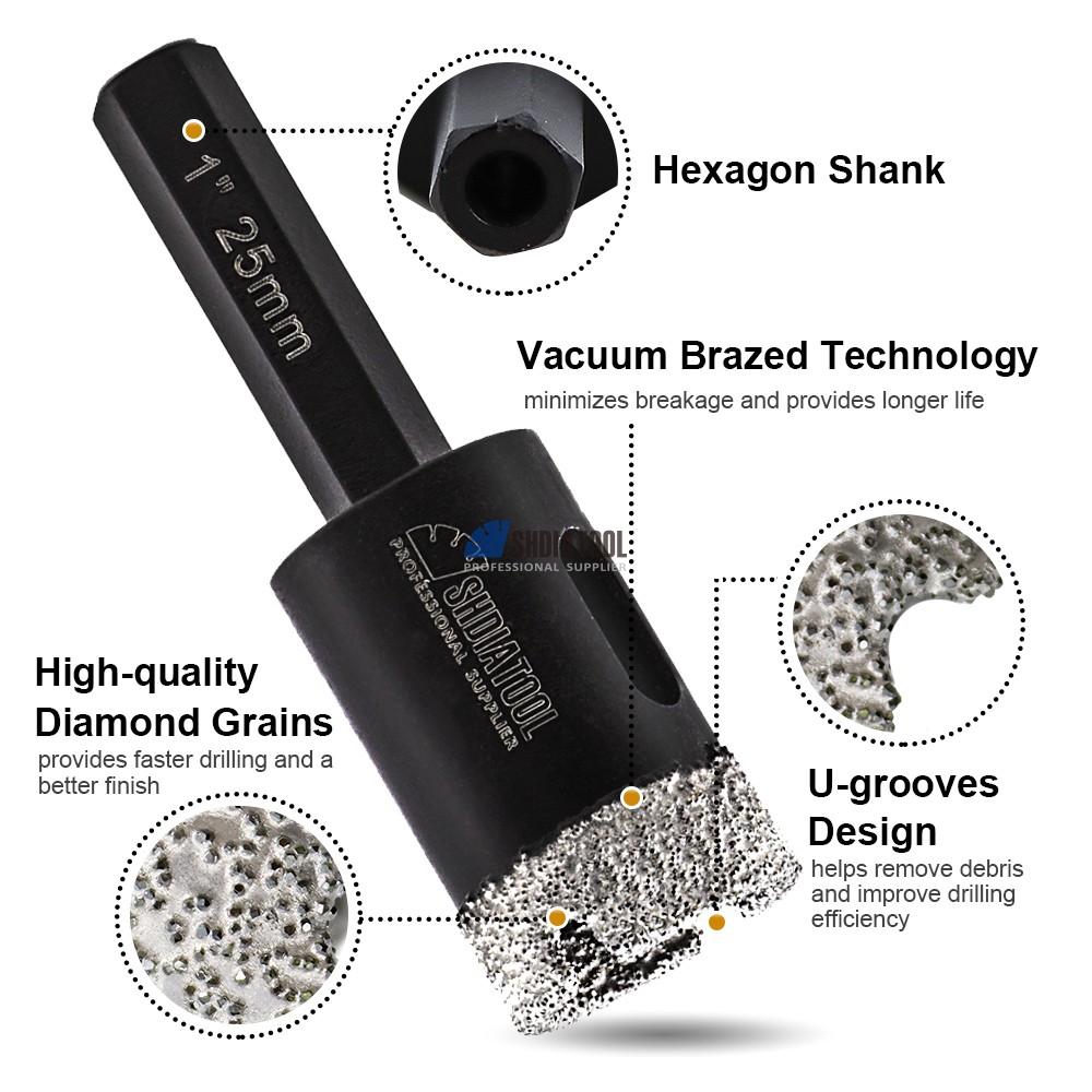 Dia20-68mm Vacuum Brazed Diamond Drill Core Bit Drilling Bits with Hexagon Shank for Granite Marble Ceramic Concrete