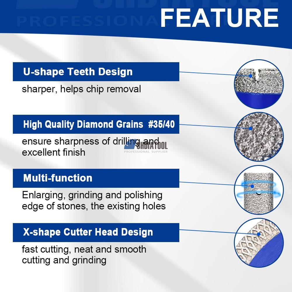 8PCS Brazed 5/8''-11 20/25/35/50mm Diamond Drill Core Bit Kit & 2'' Beveling Chamfer&20mm Finger Milling Bit/4.5in Saw Blade