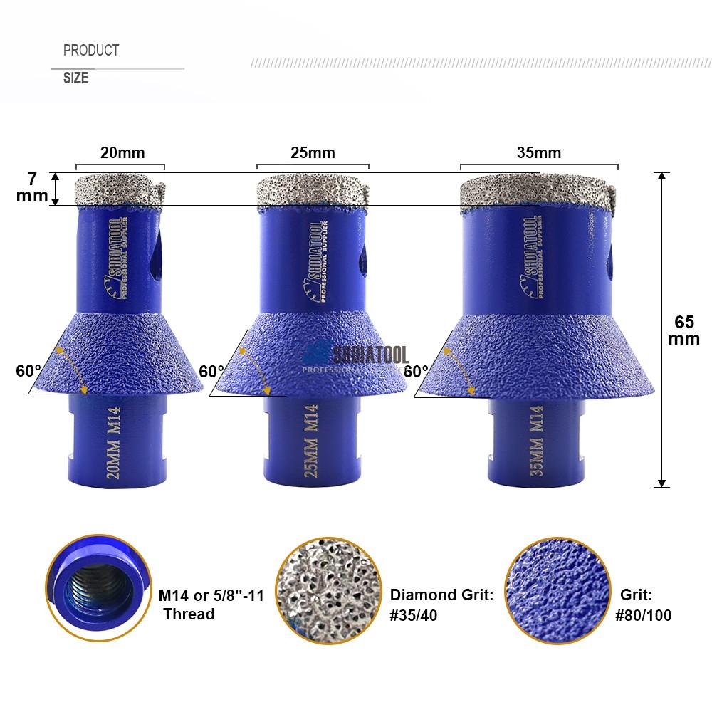 20/25/35mm Diamond Drilling Chamfering Beveling Milling Bit M14 5/8''-11 thread For Enlarging Grinding Trimming