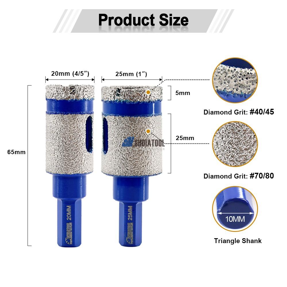 Diameter 20/25mm Vacuum Brazed Diamond Drilling Finger Milling Core Drill Bits Triangular shank For Ceramic Tile Marble Granite