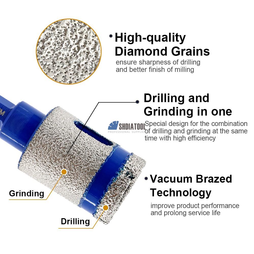 Diameter 20/25mm Vacuum Brazed Diamond Drilling Finger Milling Core Drill Bits Triangular shank For Ceramic Tile Marble Granite