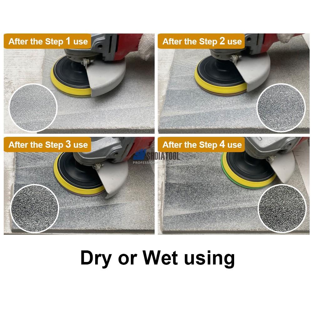 4inch 4PCS/Set of 4-Step Dry or Wet Use Diamond Flexible Polishing Pads Sanding Disc for Granite Concrete Marble Stone Quartz