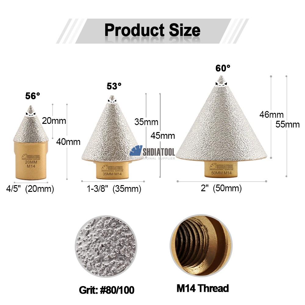 20/35/50mm Vacuum Brazed Diamond Golden Beveling Chamfer Hole Trimming Milling Bits With M14 thread