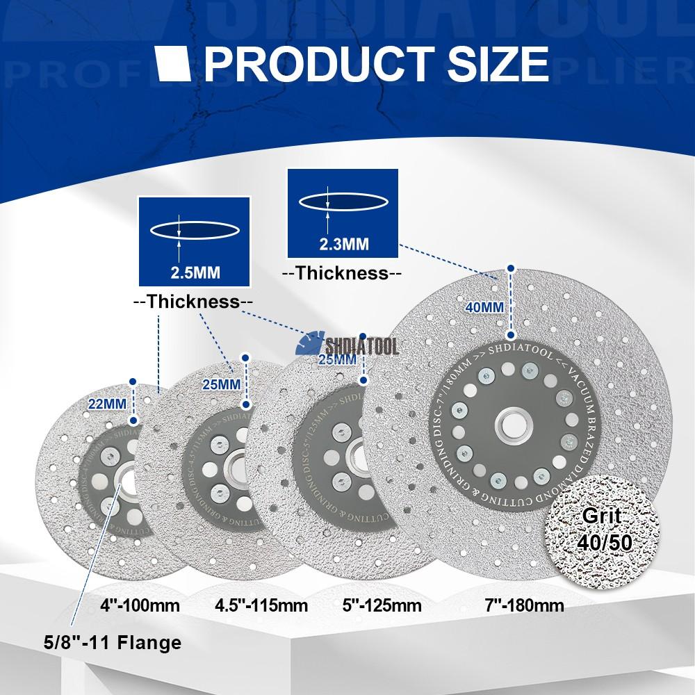 4in/4.5in/5in Vacuum Brazed Diamond Grinding Wheel Cut Off Wheel Abrasive Cutting Disc 5/8''-11 Flange For Angle Grinder