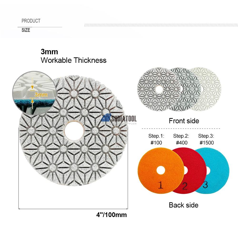 4in/100mm 3-step #100/#400/#1500 Diamond High Quality Wet Polishing Pads Sanding Disc for Granite and Marble