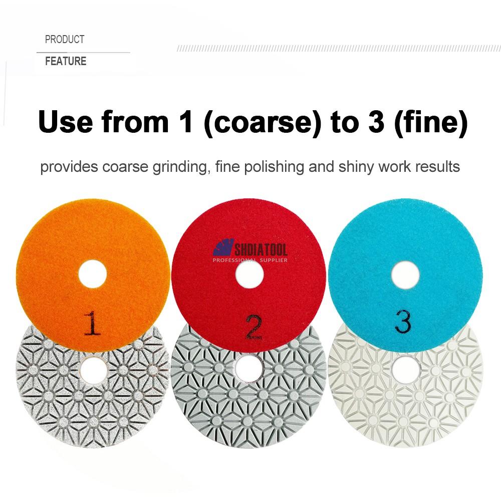 4in/100mm 3-step #100/#400/#1500 Diamond High Quality Wet Polishing Pads Sanding Disc for Granite and Marble