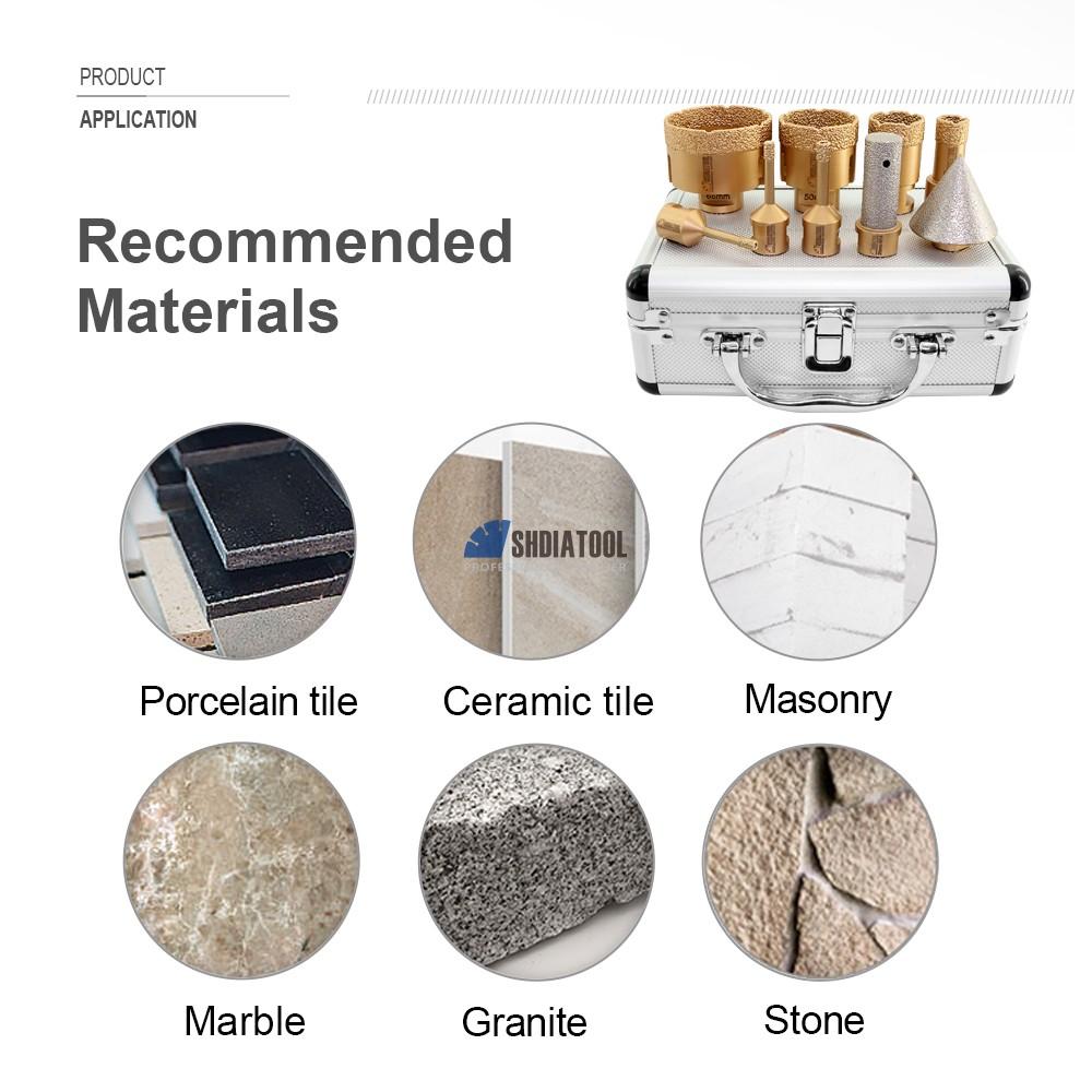 1set/9pcs Marble Diamond Hole Saw Cutter Vacuum Brazing Diamond Core Drill Bit Finger Milling Bit Beveling Bit Set for Tile