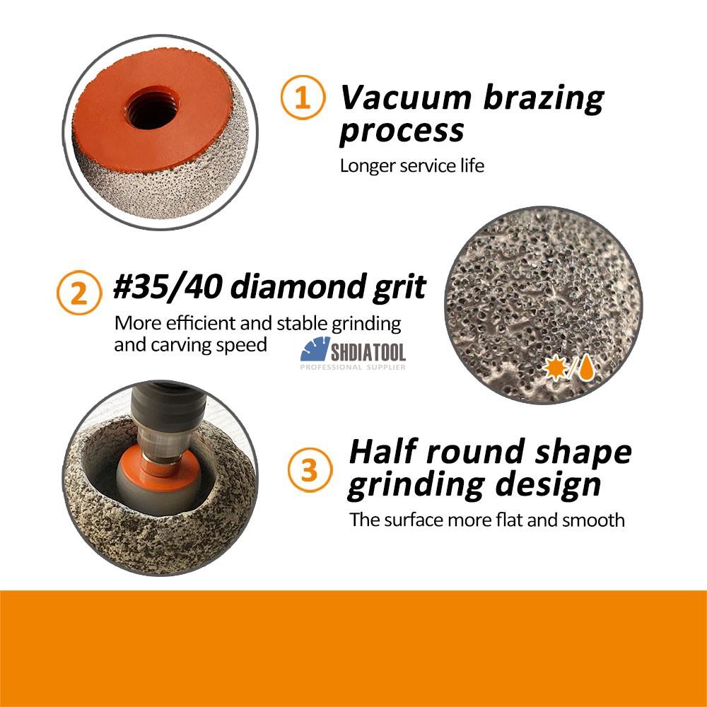 30/50mm M14/5/8''-11 Diamond Milling Bits Round Grinding Head Stone Pebble Mushroom Head Abrasive Tool Flowerpot Arc Grinder